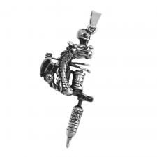 Stainless Steel Dragon with Tattoo Gun Pendant
