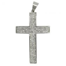 Silver CZ Encrusted Stainless Steel Cross pendant