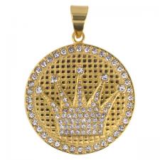 Stainless Steel Gold PVD Crown Pendent with CZ Stones