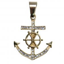 Stainless Steel Gold PVD CZ Encrusted Sailor Anchor Pendant