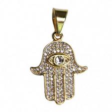 CZ Encrusted Stainless Steel Gold PVD Hamsa Pendant