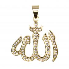 Stainless Steel Gold PVD Islam Allah CZ Encrusted Pendant