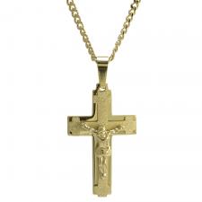 Stainless Steel Gold PVD Cross w/ Necklace