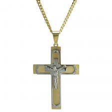 Stainless Steel Two Tone Crucifix Pendant w/ Necklace