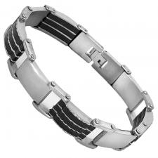 Stainless Steel and Black Rubber Bracelet