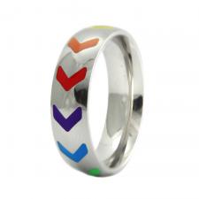 Stainless Steel Pride Ring with Rainbow Colored Chevrons