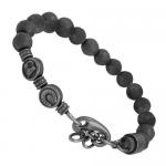 Stainless Steel Grey Beaded Bracelet with Horse and Horseshoe Charms