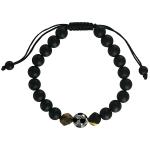 Solid Black and Tiger Eye  Beads Bracelet with Soccer Ball Charm