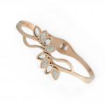 Rose Gold Stainless Steel Bangle With Leaf Design and CZ Accents