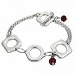 Gorgeous Stainless Steel Bracelet With 2 Garnet Dangling Stones -- Certain Lady Collection