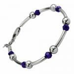 Stainless Steel Bracelet With Violet Beads