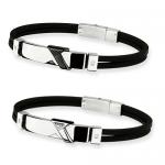Stainless Steel And Rubber ID Bracelet With Design And CS Stones