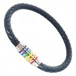 Braided Leather Bracelet with Steel Magnetic Pride Clasp