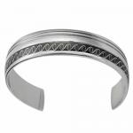 Stainless Steel Bangle With Black PVD Stripe And Swirl Design