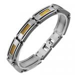 Contemporary Stainless Steel Bracelet With Four Strand Gold PVD Cable Inlay