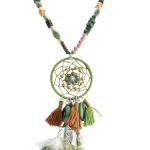 Olive Green and Brown Bead Buddha Dream Catcher Necklace