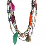 Multi-Color Jewel Bead Necklace with Mystic Feathers