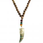 Wood Beaded Necklace with Animal Pendant