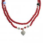 Red Bead with Stainless Steel Heart Pendant