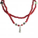 Red Wood Beaded Necklace with Money Bag Pendant