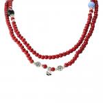 Red Bead with Stainless Steel Lotus Flower Pendant