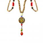WOOD LONG NECKLACE W/ RED STONE TASSEL