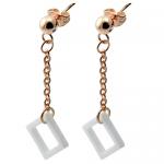 Rosegold PVD Coated & White Ceramic Hanging Earrings w/ Diamond Shaped Accent