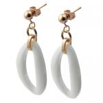Rosegold PVD Coated Hanging Earrings w/ White Ceramic Oblong Shaped Ornament 