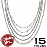 This Package contains 15 Pieces of Assorted Necklaces, 3 Pieces x 5 Types of Chains 

Please Note, This Package Is Pre-Packaged According To Style Availability!