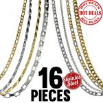 This Package contains 16 Pieces of Assorted Necklaces, 2 Pieces x 8 Types of Chains 

Please Note, This Package Is Pre-Packaged According To Style Availability!