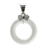 Stainless Steel and Ceramic Round Pendant with CZ Bow