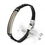 Black Synthetic Leather Bracelet with Stainless Steel Plate in the Middle