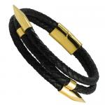 Black Leather Bracelet with Gold PVD Nails and Magnetic Clasp