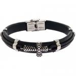 Brown On Black Leather Bracelet With Stainless Steel Cross