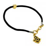 Black Cord Bracelet with Stainless Steel Gold-Black PVD Flower Charm 