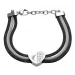 Stainless Steel 3 Black and Silver Mesh Bracelet with half Jeweled Heart and Extension Chain
