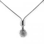 Stainless Steel Adjustable Necklace with Crystal Pave Ball Pendant