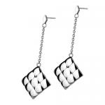 Stainless Steel Drop Down Earring With Textured Diamond Pattern