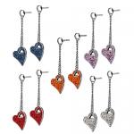 Stainless Steel Drop Down Heart Earring With Foiled CZ Stones