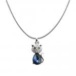 Cat Charm with Crystal and Sapphire Colored Jewels with Fashion Necklace