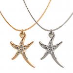 Fashion Jeweled Starfish Pendant with Snake Link Necklace