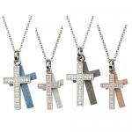 Two-Part Stainless Steel Cross Pendant With CZ Stones And Sandblast Texture 