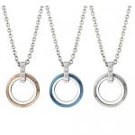 Circular Stainless Steel Pendant With Striated Design And CZ Encrusted Bail