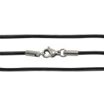 Black Leather Cord Necklace with Lobster Clasp