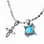 Stainless Steel Necklace with Cross and Turquoise Stone Charms