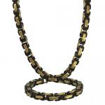 Stainless Steel Gold & Black PVD Byzantine Necklace Set