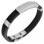 Black Rubber Bracelet with Stainless Steel ID Plate and Greek Design 
