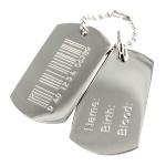 Stainless Steel Dog Tag with SKU Number and Engraveable Name, Date of Birth and Blood Type