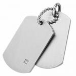 Beautiful Brushed Stainless Steel Double Dog Tag with Clear CZ Stone
