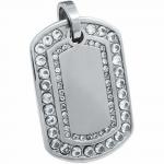 Double Crystal Lined Stainless Steel Dog Tag Pendant. HUGE! Almost 3